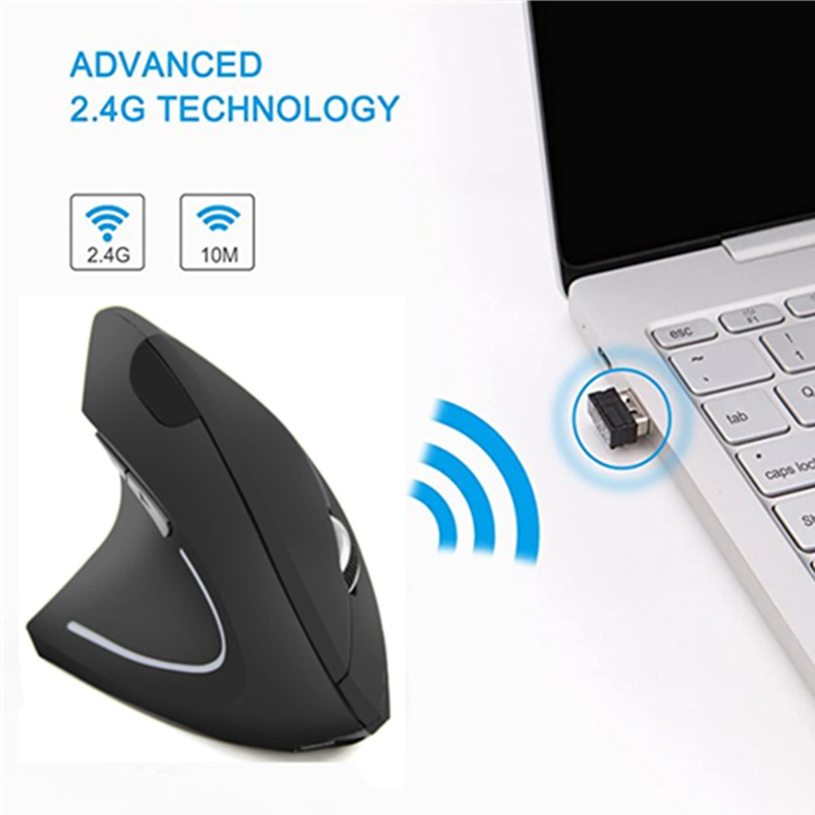 Left-Handed Mouse, Rechargeable 2.4G Wireless Ergonomic Vertical Mice with USB Receiver, 6 Buttons and 3 Adjustable DPI 800/1200/1600 for Laptop Computer PC Desktop (Left Hand)