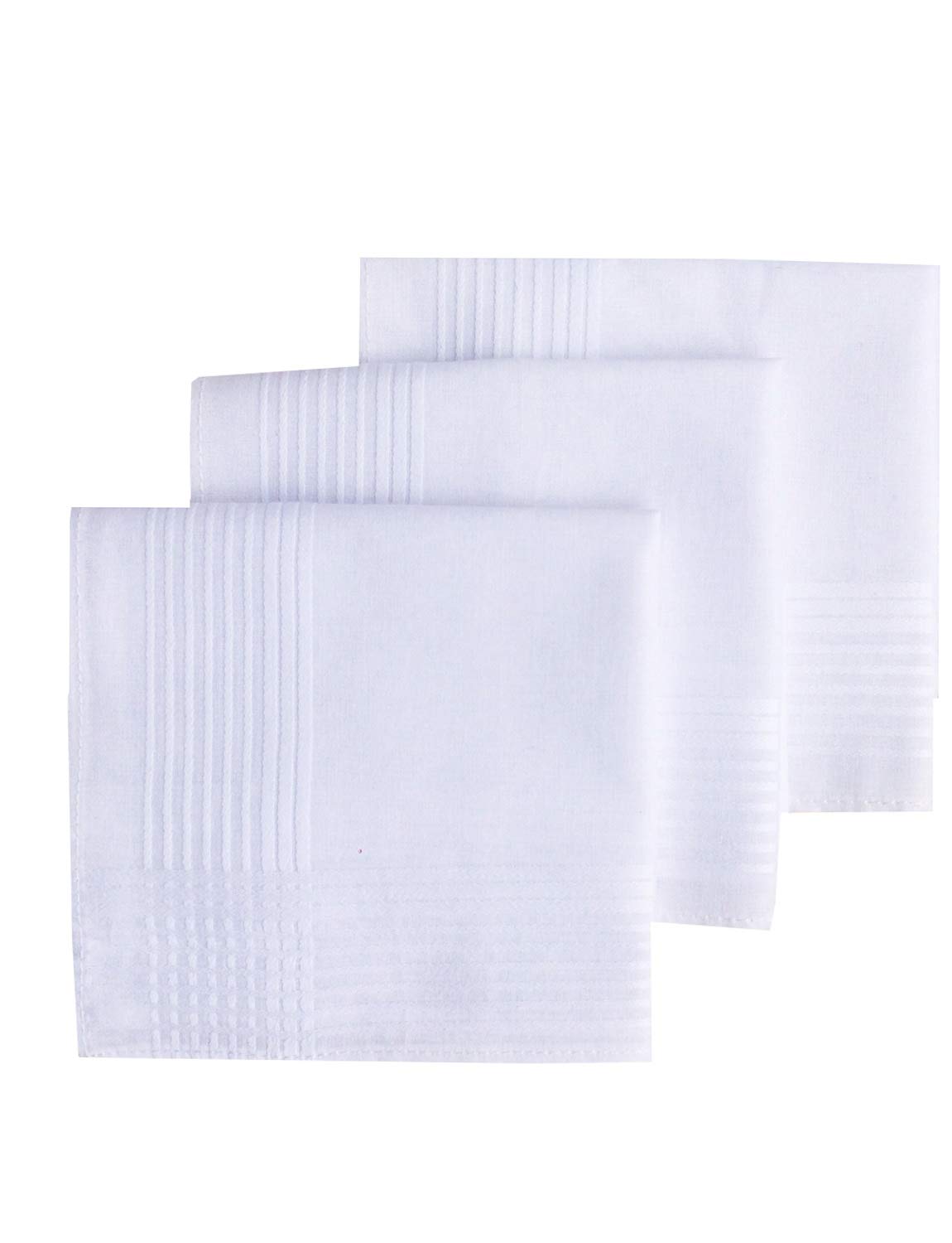 MemoryHanky 100% Cotton Mens Handkerchiefs White Woven Fashion Stripes