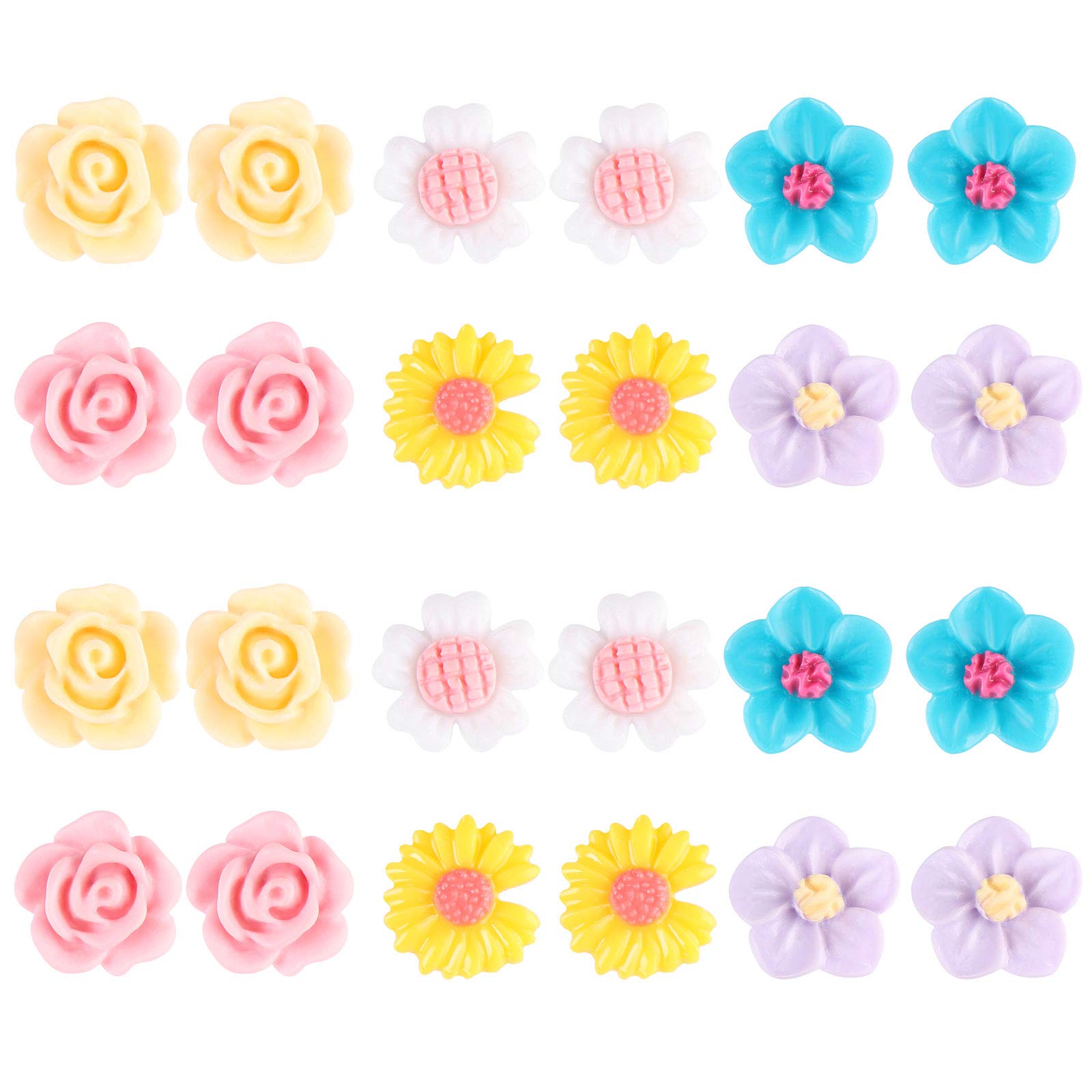 Spiritlele Flower Magnetic Earrings Set Clip on Non Piercing Fake Stud Earrings Pack for Women