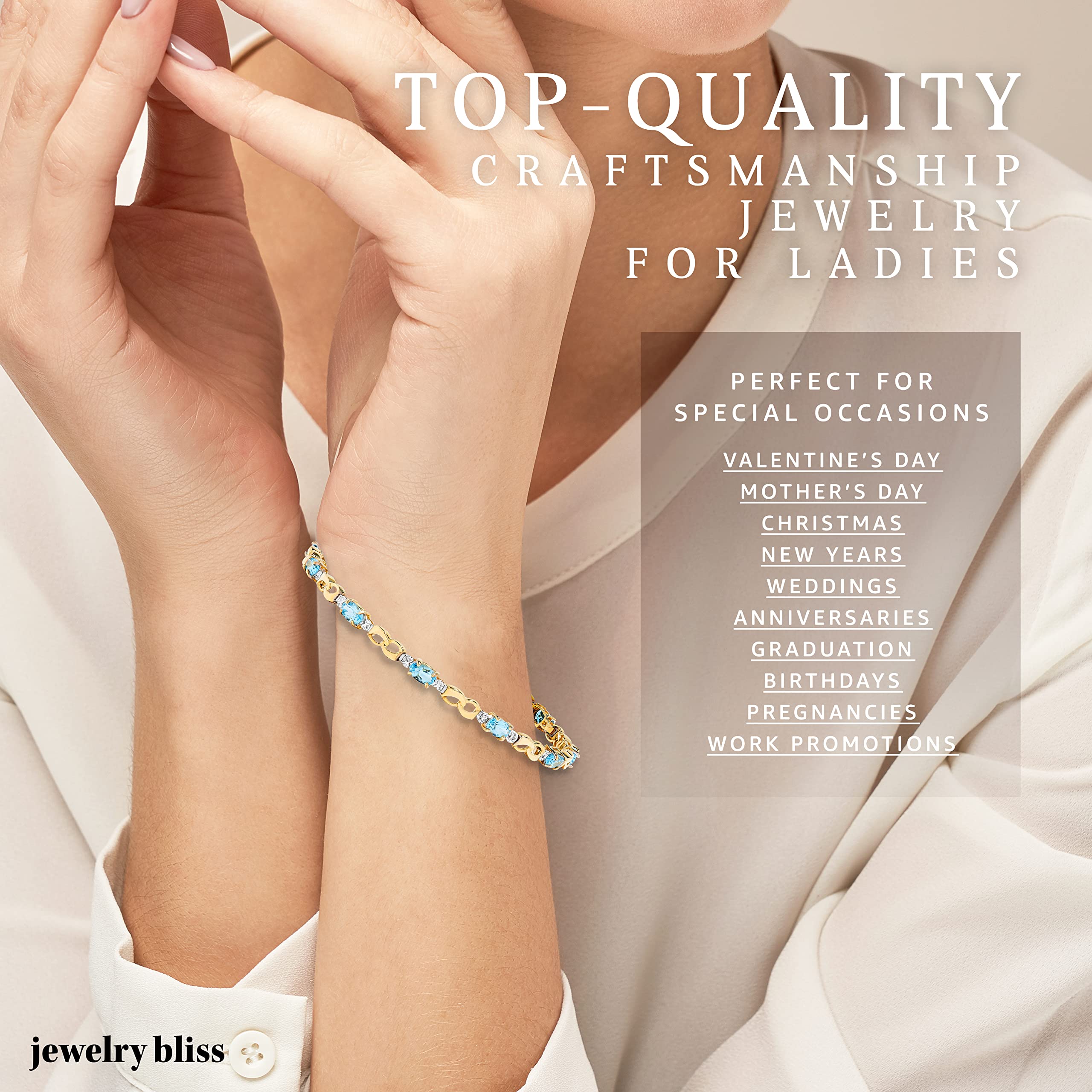 10k Yellow Gold Oval Blue Topaz and Diamond Accent Infinity Link Bracelet