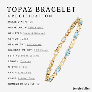 10k Yellow Gold Oval Blue Topaz and Diamond Accent Infinity Link Bracelet