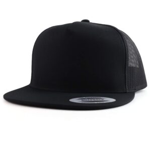 Armycrew Flexfit Oversize XXL Structured Blank 5 Panel Flatbill Snapback Mesh Cap - Black - 2XL