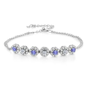 Gem Stone King 925 Sterling Silver Blue Tanzanite and White Topaz Tennis Bracelet For Women (2.21 Cttw, Gemstone December Birthstone, 7 Inch with 2 Inch Extender)