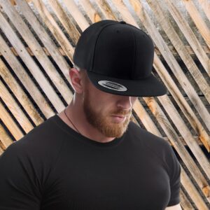 Trendy Apparel Shop Flexfit Oversize XXL Structured Blank Flatbill Snapback Cap - Black - 2XL