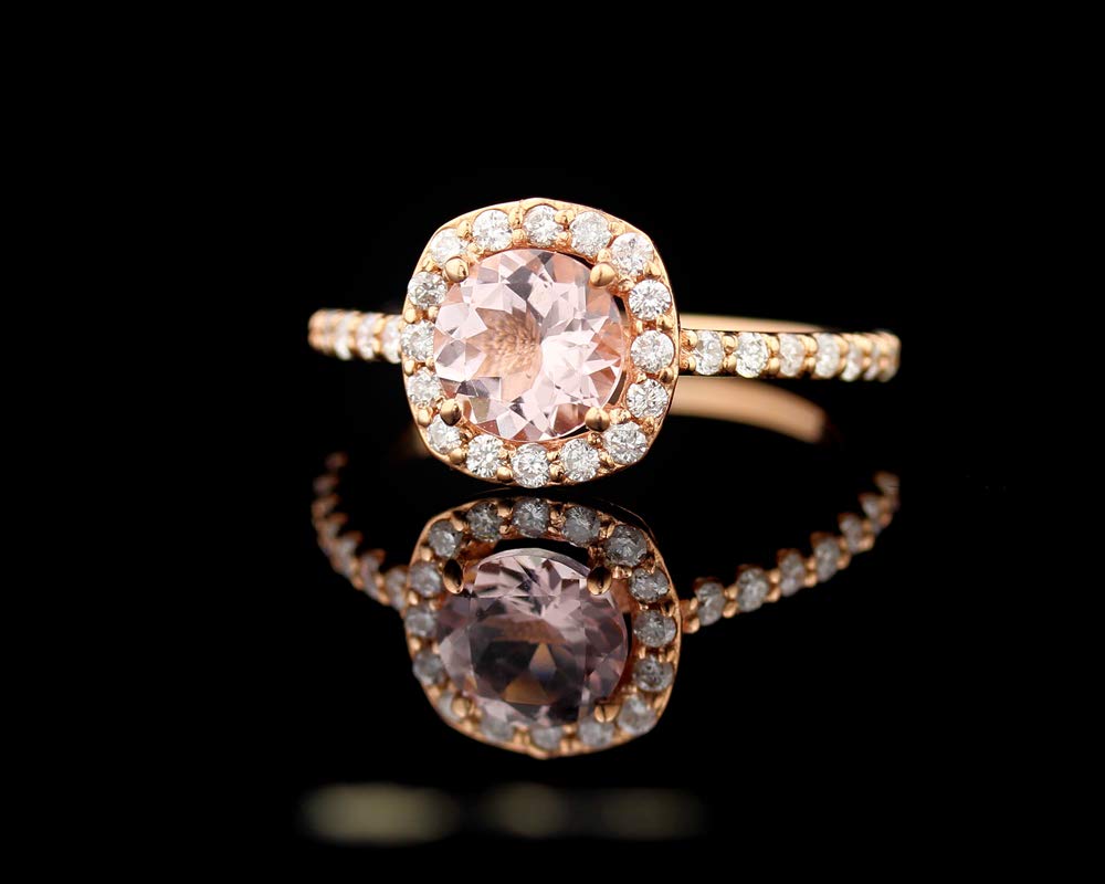 GNG 1.00 Cttw Natural Morganite and Diamond Halo Engagement Ring in 10k Rose Gold (5)