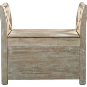 Signature Design by Ashley Fossil Ridge Boho Storage Accent Bench, Vintage White