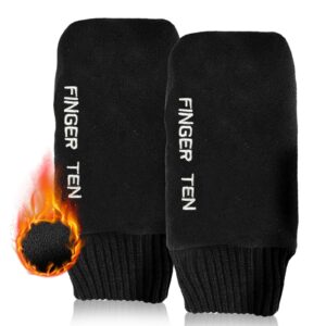 finger ten winter golf gloves men mitts mitten warm fleece in pair, pull up fit soft comfortable set (black, x-large)