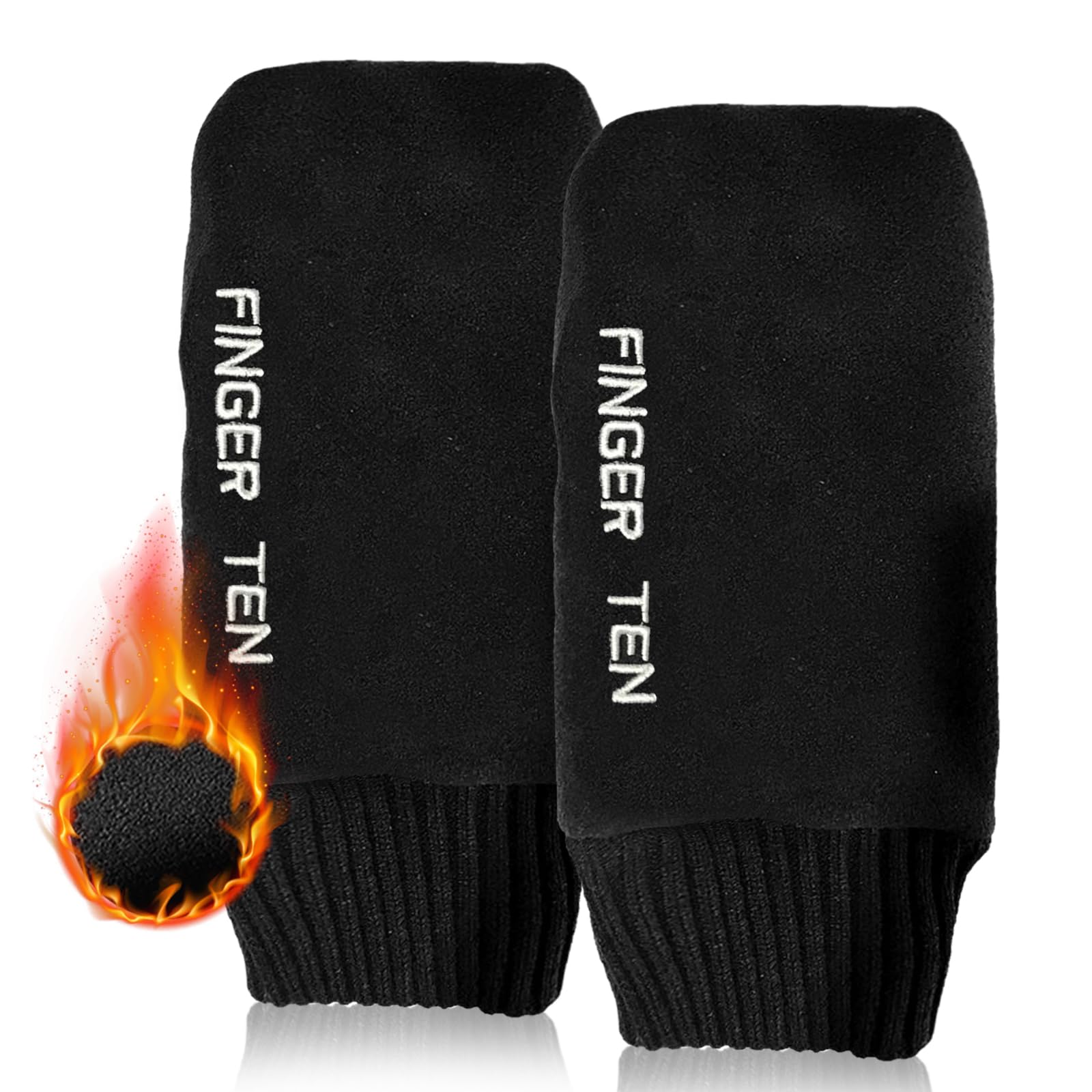 FINGER TEN Winter Golf Gloves Men Mitts Mitten Warm Fleece in Pair, Pull Up Fit Soft Comfortable Set (Black, X-Large)