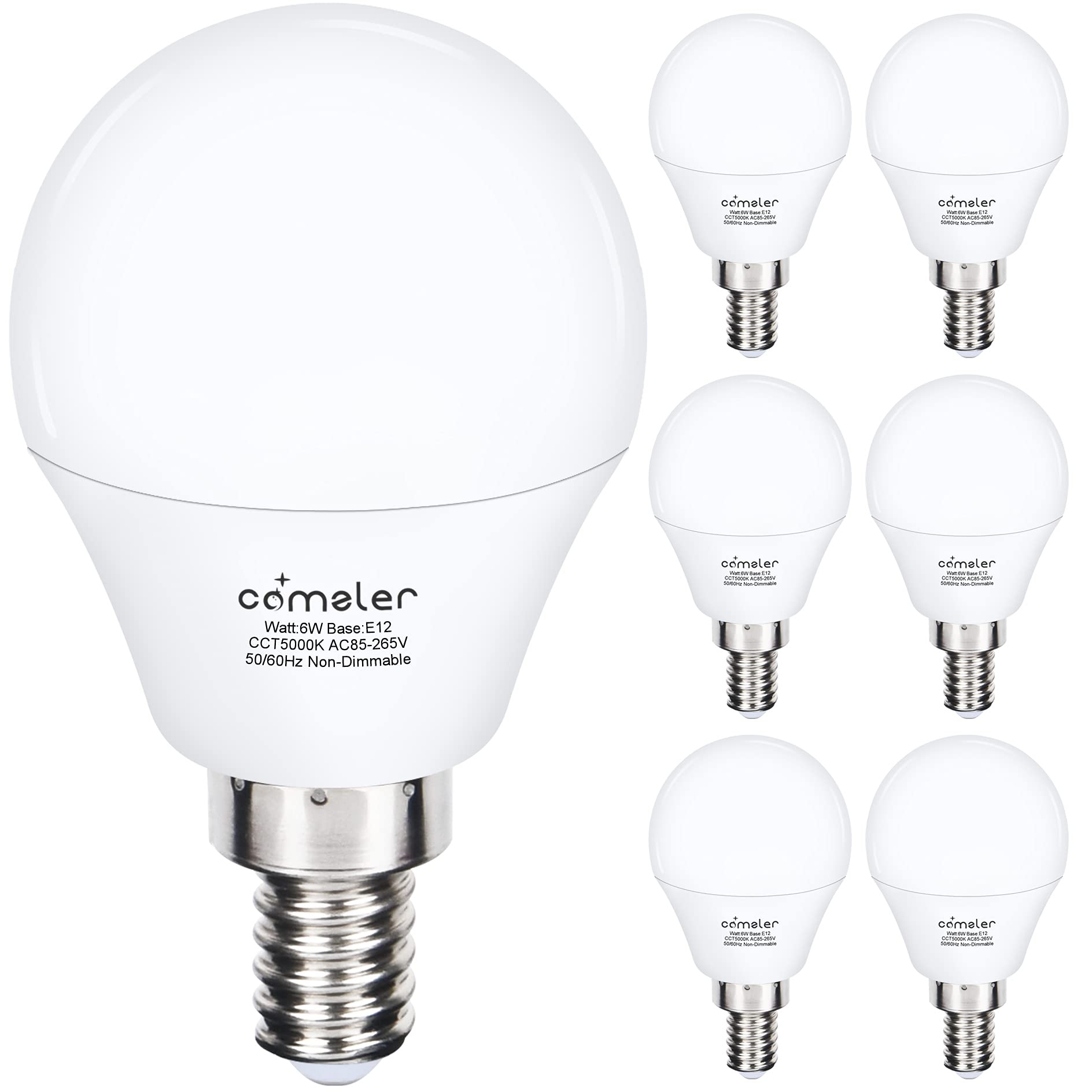 comzler Ceiling Fan Light Bulbs Candelabra LED Bulbs - 60 watt Equivalent, 5000K Daylight White Candelabra E12 Base A15 Small Light Bulbs,600lm,Non-Dimmable, Pack of 6