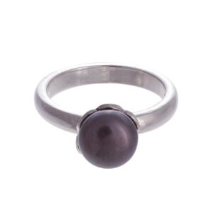 NOVICA Artisan Handmade Cultured Pearl Cocktail Ring Black from Peru Sterling Silver Freshwater Single Stone Floral Birthstone [crownbezel 0.3 in L x 0.3 in W x 0.3 in H Band Width 3 mm W] ' Black