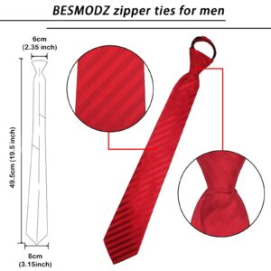 BESMODZ Zipper Ties for Men Clip on Ties Men's Zip Up Lot 6P Classic Adjustable Easy Pretied Solid Color Necktie Set