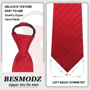 BESMODZ Zipper Ties for Men Clip on Ties Men's Zip Up Lot 6P Classic Adjustable Easy Pretied Solid Color Necktie Set