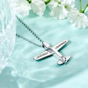 Fanery Sue Stereoscopic Aircraft Model Personalized Necklace Custom Engraved Name Pendant Necklace Pilot Gift(Engraving)