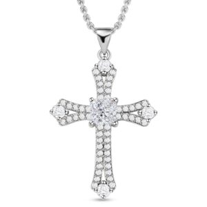 shop lc cross necklace for women white cubic zirconia pendant platinum plated christian jewelry faith religious stainless steel size 20" birthday gifts for women