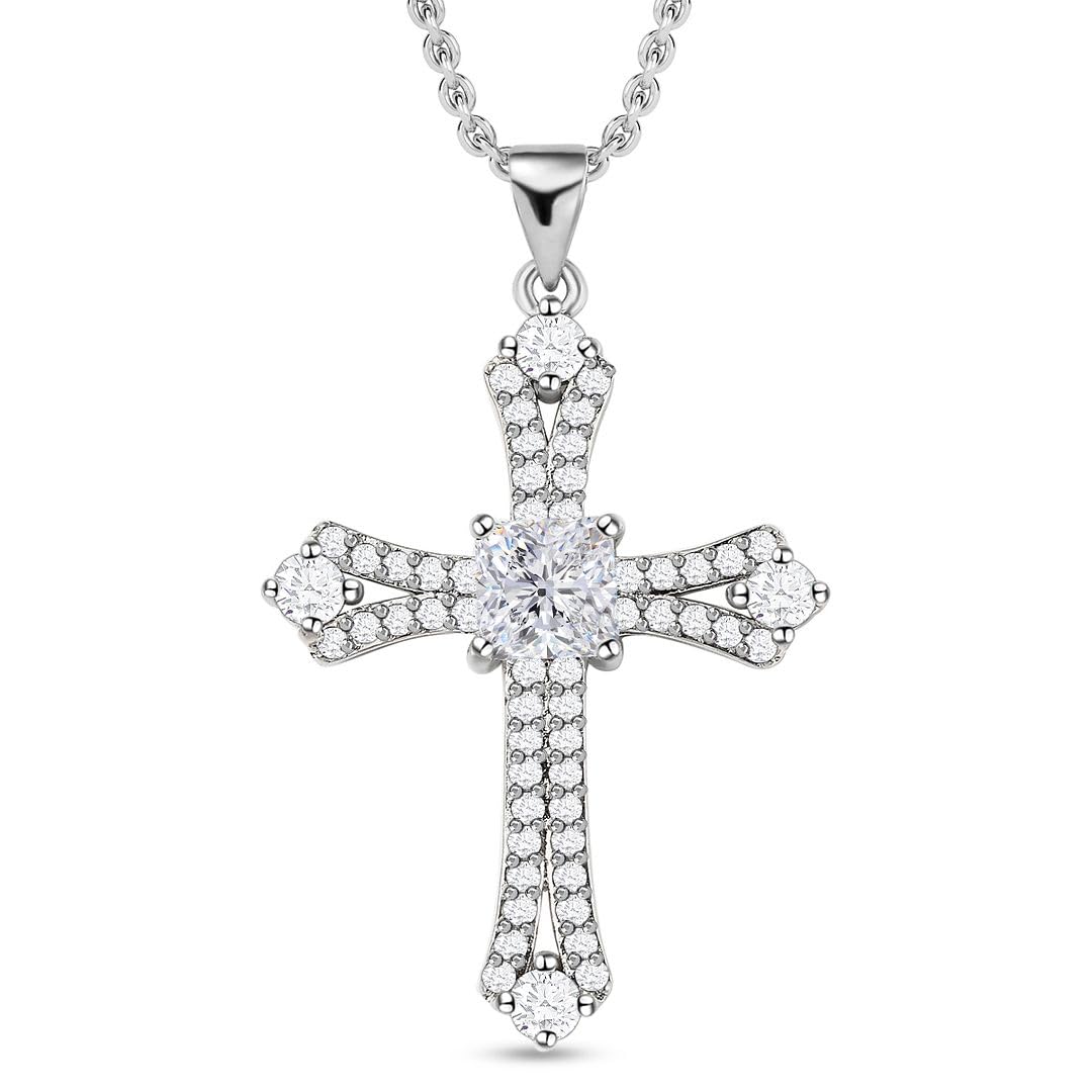 Shop LC Cross Necklace for Women White Cubic Zirconia Pendant Platinum Plated Christian Jewelry Faith Religious Stainless Steel Size 20" Birthday Gifts for Women