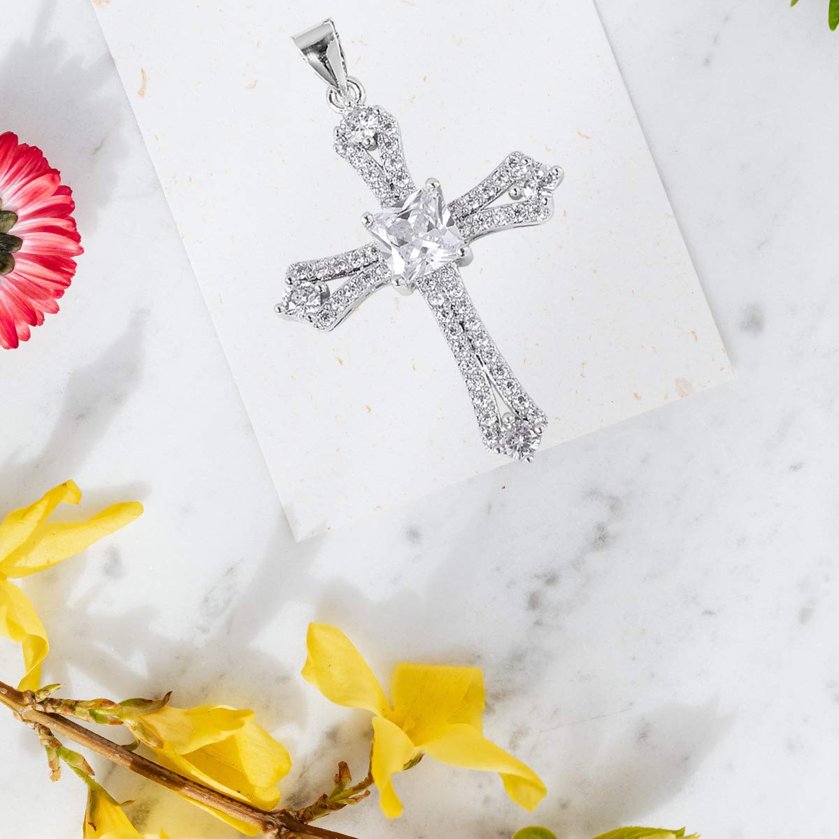 Shop LC Cross Necklace for Women White Cubic Zirconia Pendant Platinum Plated Christian Jewelry Faith Religious Stainless Steel Size 20" Birthday Gifts for Women