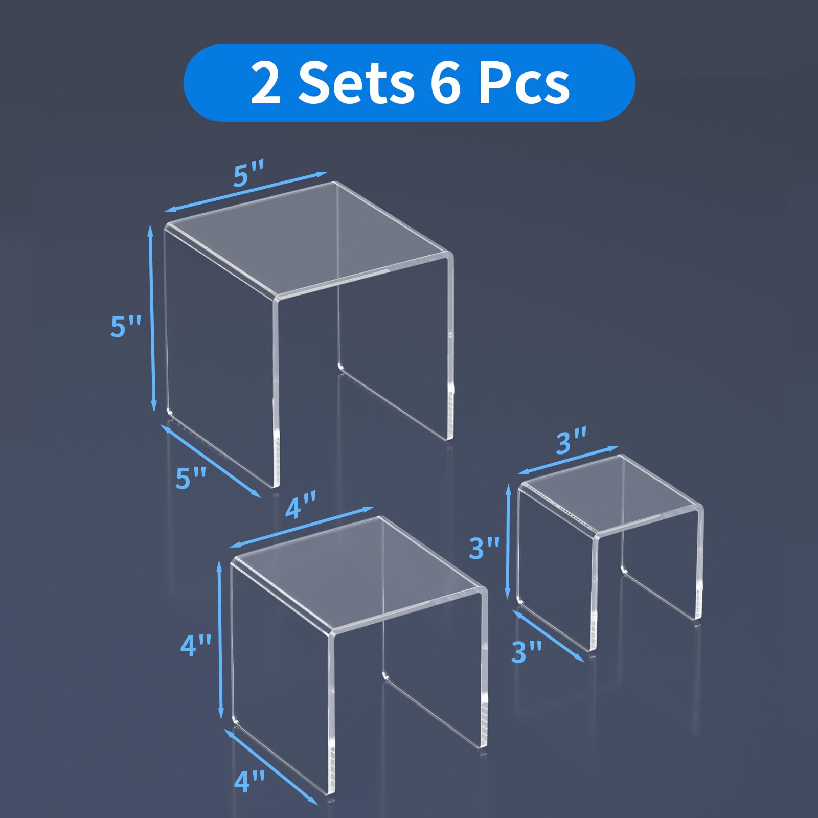 NIUBEE 2 Set Acrylic Risers Display for Funko POP Figures,Clear Cake Stands for Candy Dessert Table Decorations-3"x4"x5"