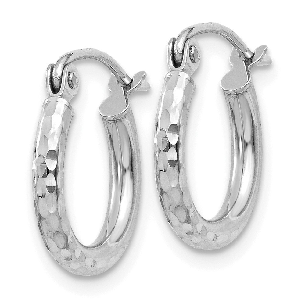 FB Jewels Solid 14K White Gold Diamond-cut 2mm Round Tube Hoop Earrings