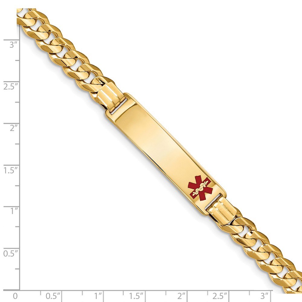 FB Jewels Solid 14K Yellow Gold Medical Red Enamel Curb Id Bracelet