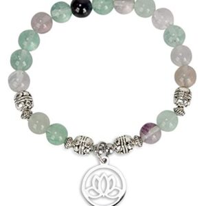 SPUNKYsoul Lotus Crystal Fluorite Healing Energy Bead Bracelet for Women Stainless Steel and Alloy