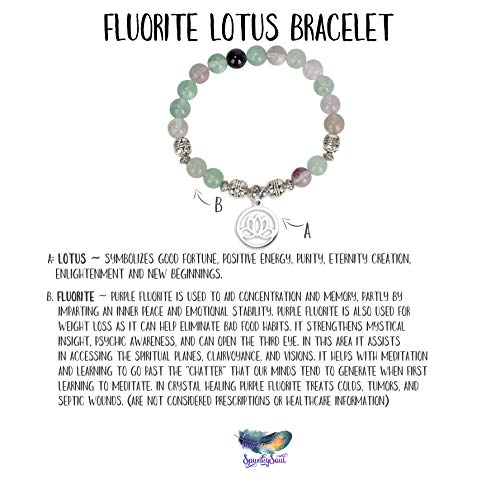 SPUNKYsoul Lotus Crystal Fluorite Healing Energy Bead Bracelet for Women Stainless Steel and Alloy