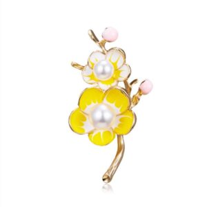 ailuor elegant enamel plum blossom flower brooch pin, fashion gold plated pearls floral brooch lapel pin for women bridal wedding corsage jewelry gifts (plum)