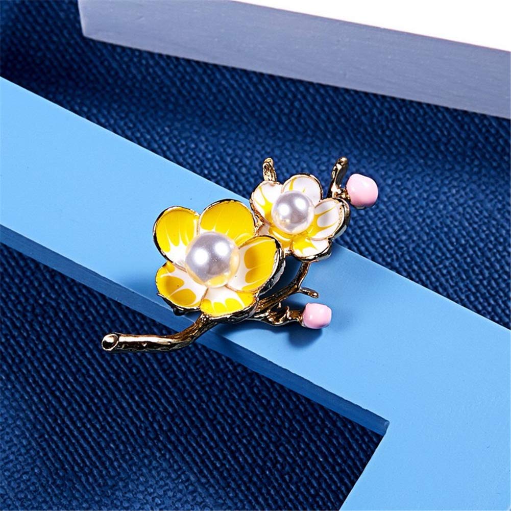 AILUOR Elegant Enamel Plum Blossom Flower Brooch Pin, Fashion Gold Plated Pearls Floral Brooch Lapel Pin for Women Bridal Wedding Corsage Jewelry Gifts (Plum)