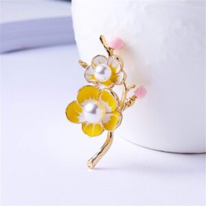 AILUOR Elegant Enamel Plum Blossom Flower Brooch Pin, Fashion Gold Plated Pearls Floral Brooch Lapel Pin for Women Bridal Wedding Corsage Jewelry Gifts (Plum)