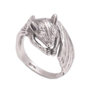 NOVICA Artisan Handcrafted Sterling Silver Cocktail Ring Bat from Bali No Stone Indonesia Animal Themed Halloween [ring Front 0.5 in L x 0.8 in W x 0.4 in H Band Width 2 mm W] ' Beautiful Bat'