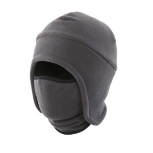 llmoway men winter skull cap windproof warm earflaps hat with mask 2 in 1 cycling hat dark grey