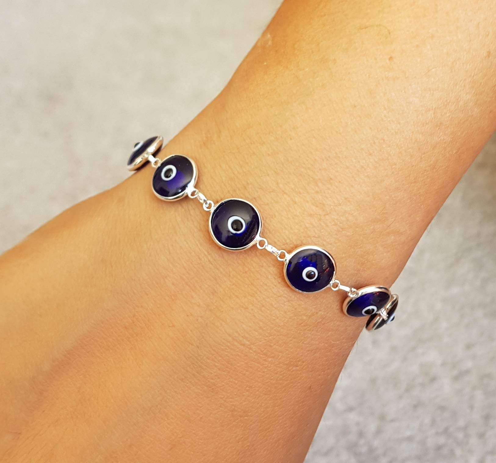 MYSTIC JEWELS by Dalia - Sterling Silver Classic Evil Eye Bracelet, 7.5 inch, Protection for Good Luck (Navy Blue)