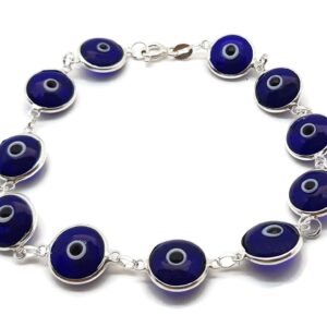 MYSTIC JEWELS by Dalia - Sterling Silver Classic Evil Eye Bracelet, 7.5 inch, Protection for Good Luck (Navy Blue)