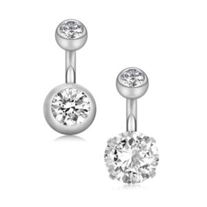 yhmm 14g 1/4"(6mm) short bar surgical steel belly button rings round cubic zirconia navel barbell stud body piercing (6mm bar,2pcs silver)