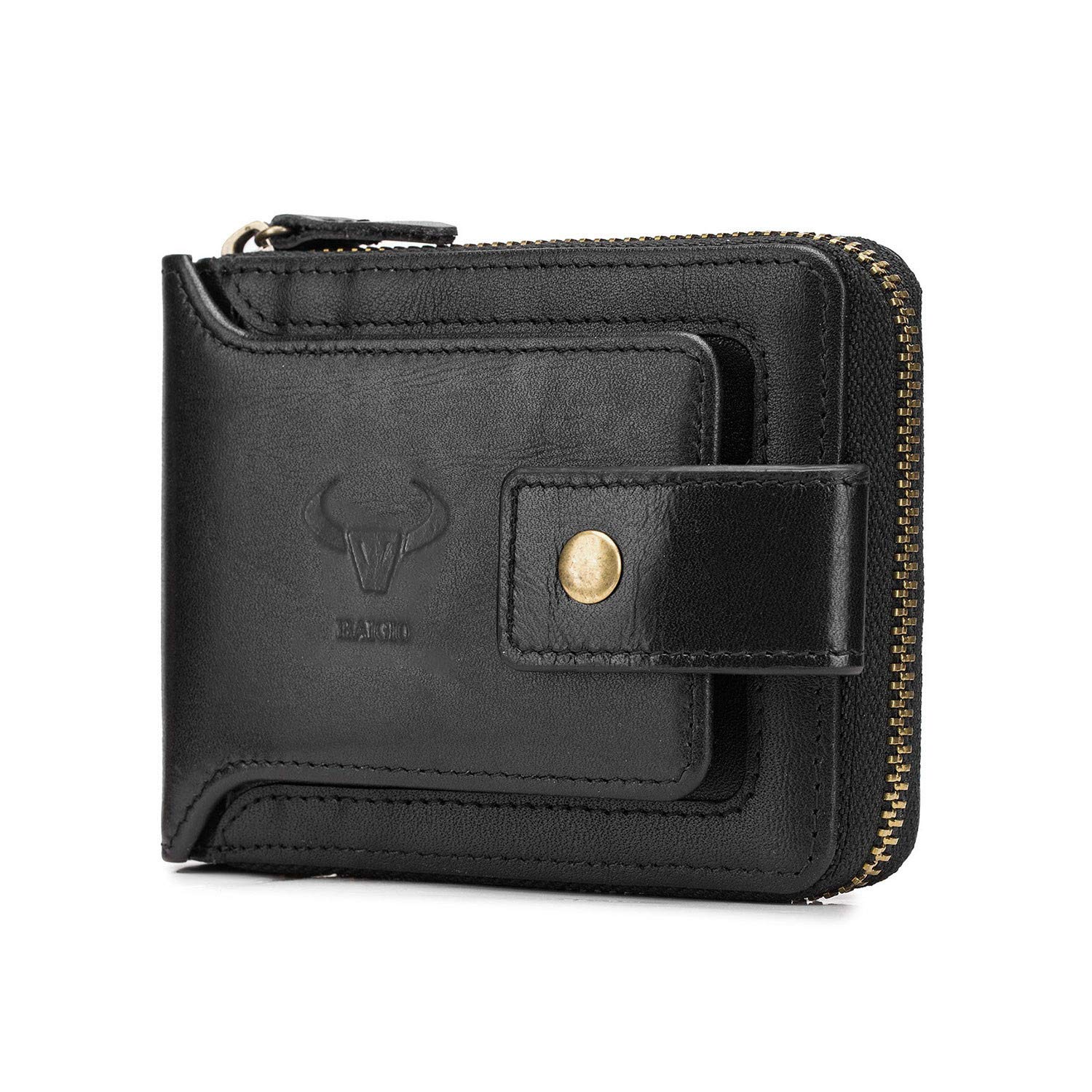 BAIGIO Genuine Leather Wallets for Men Multi Card Purse with Zipper Wallet Men RFID Blocking Coin Pocket (Black)