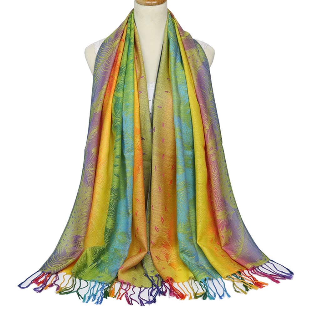 Neelamvar Colorful flowers Jacquard cotton pashmina Women Wrap Shawl tassels Scarves (THM02-03)