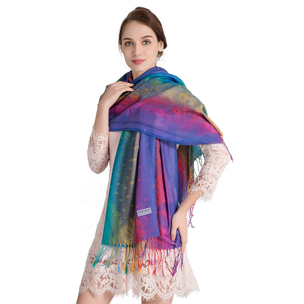 Neelamvar Colorful flowers Jacquard cotton pashmina Women Wrap Shawl tassels Scarves (THM02-03)