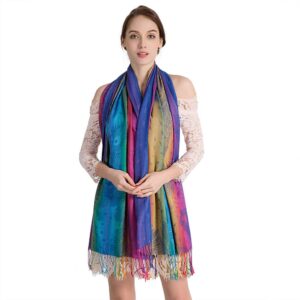 Neelamvar Colorful flowers Jacquard cotton pashmina Women Wrap Shawl tassels Scarves (THM02-03)