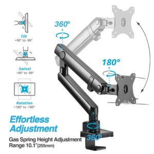 AVLT Single 13"-32" Monitor Arm Desk Mount fits One Flat/Curved/Ultrawide Monitor Full Motion Height Swivel Tilt Rotation Adjustable Monitor Arm - VESA/C-Clamp/Grommet/Cable Management