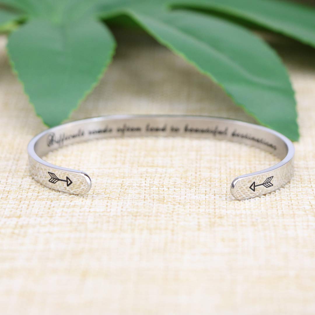 Difficult Roads Often Lead to Beautiful Destinations Personalized Inspirational Bracelet Sympathy Encouragement Gifts