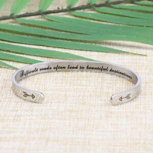 Difficult Roads Often Lead to Beautiful Destinations Personalized Inspirational Bracelet Sympathy Encouragement Gifts