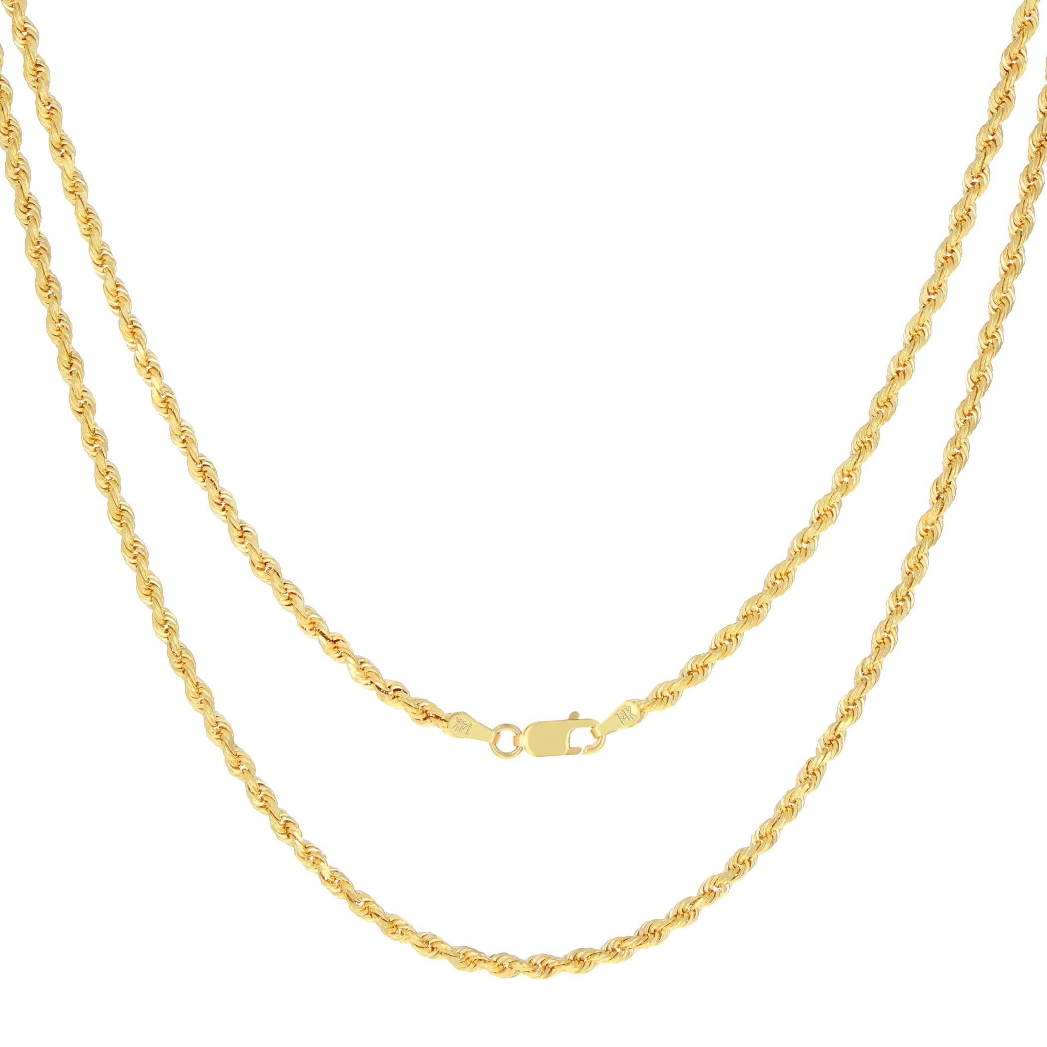 Nuragold 14k Yellow Gold 3mm Solid Rope Chain Diamond Cut Link Pendant Necklace, Mens Womens Jewelry 16" 18" 20" 22" 24" 26" 28" 30"