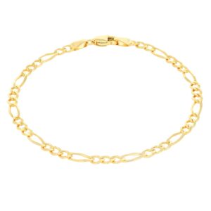 nuragold 14k yellow gold 3.5mm solid figaro chain link bracelet, mens womens jewelry 7" 7.5" 8" 8.5" 9"