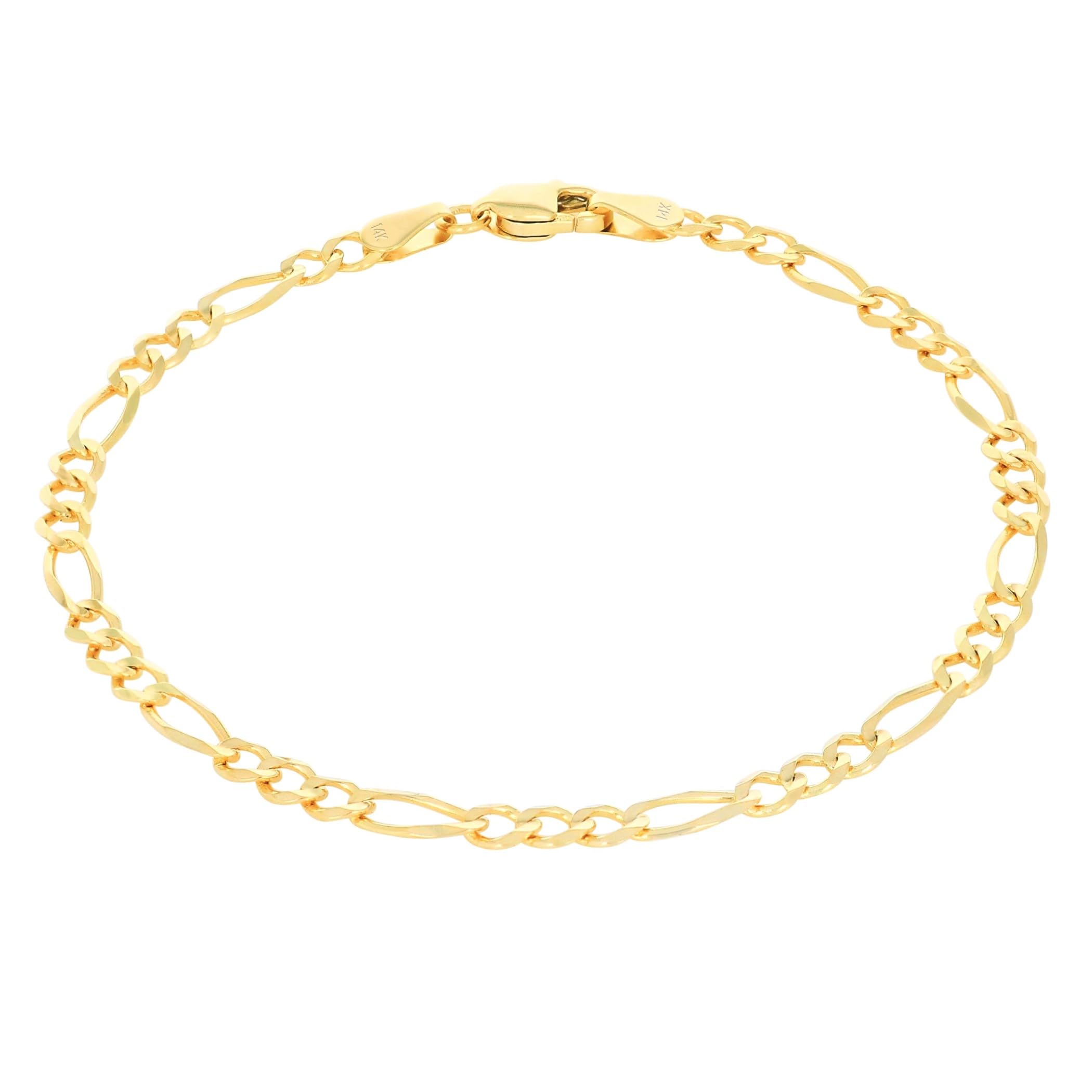 Nuragold 14k Yellow Gold 3.5mm Solid Figaro Chain Link Bracelet, Mens Womens Jewelry 7" 7.5" 8" 8.5" 9"