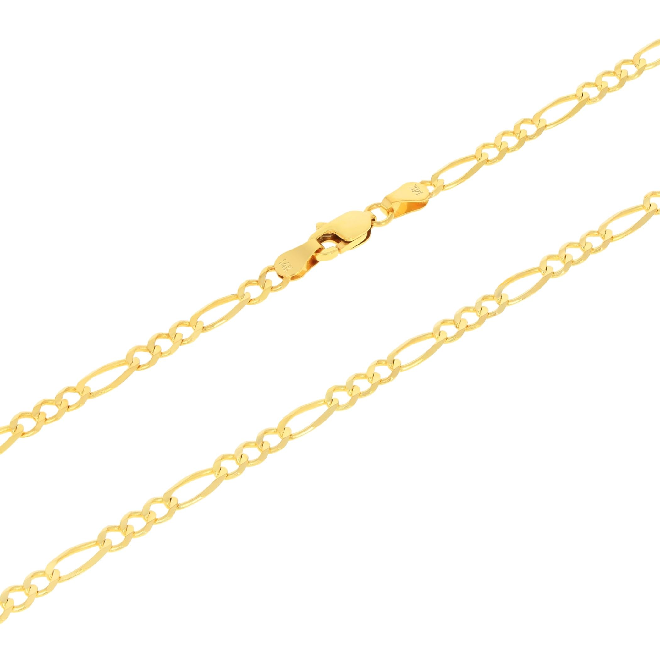 Nuragold 14k Yellow Gold 3.5mm Solid Figaro Chain Link Bracelet, Mens Womens Jewelry 7" 7.5" 8" 8.5" 9"