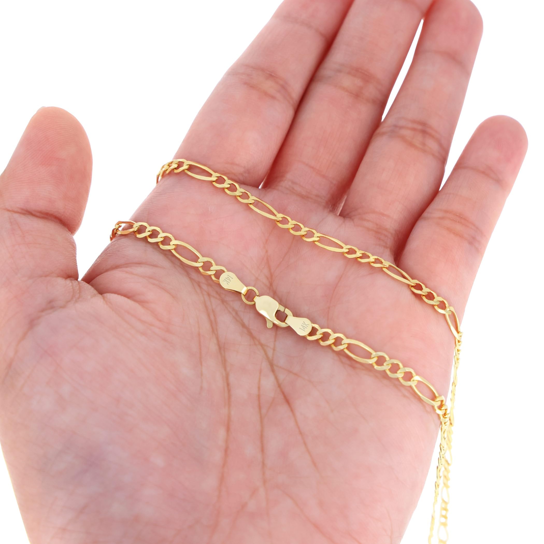 Nuragold 14k Yellow Gold 3.5mm Solid Figaro Chain Link Bracelet, Mens Womens Jewelry 7" 7.5" 8" 8.5" 9"