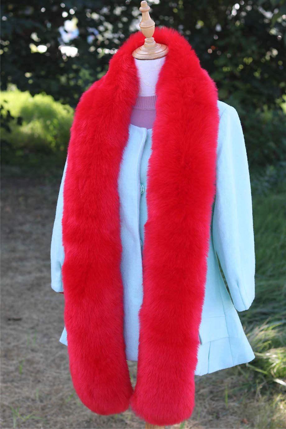 Tngan Faux Fox Fur Collar Scarf Neck Warmer Women Stole Long Scarves Shawl Wrap Red