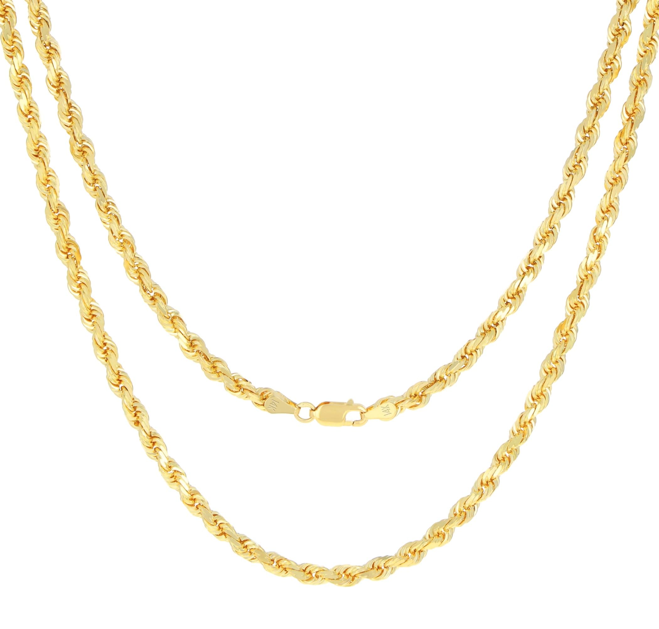 Nuragold 14k Yellow Gold 4mm Rope Chain Diamond Cut Necklace, Mens Womens Jewelry 16" 18" 20" 22" 24" 26" 28" 30"