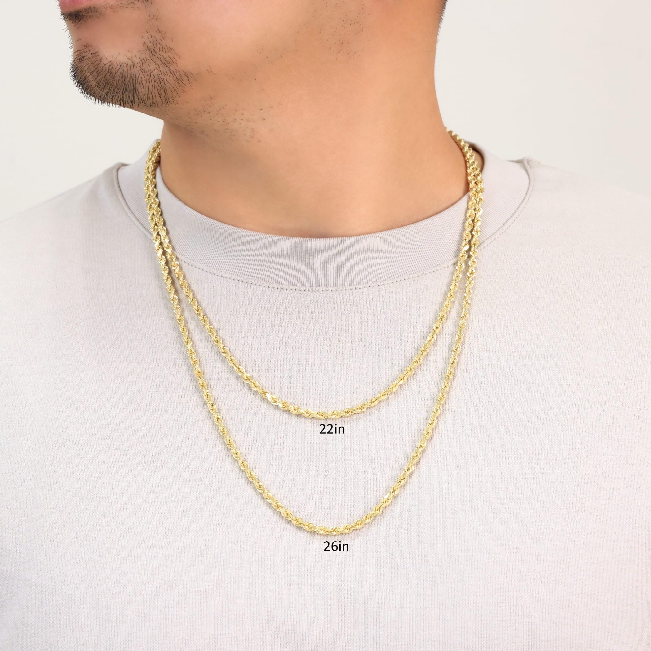 Nuragold 14k Yellow Gold 4mm Rope Chain Diamond Cut Necklace, Mens Womens Jewelry 16" 18" 20" 22" 24" 26" 28" 30"