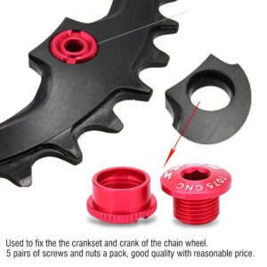 Crank Bolts Aluminum Alloy Crankset Single Chainring Bolts and Nuts for Outdoor Mountain Road (Red)