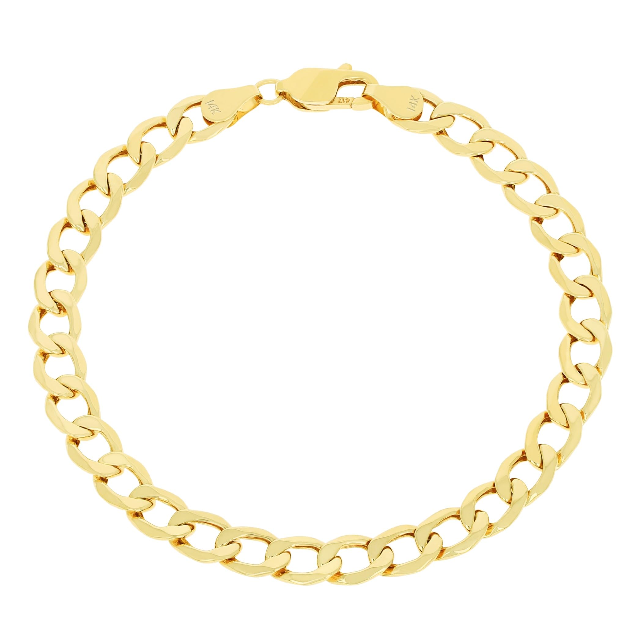 Nuragold 14k Yellow Gold 6.5mm Cuban Curb Link Chain Bracelet, Mens Womens Jewelry 7" 7.5" 8" 8.5" 9"